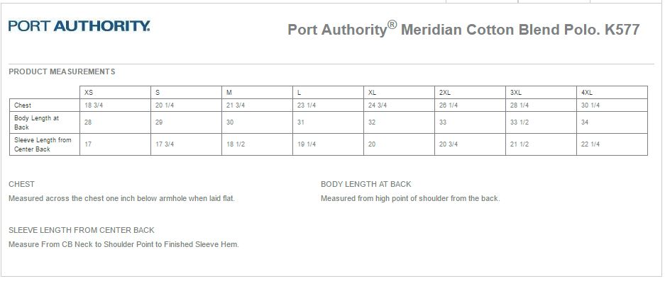Port Authority K577 Size Chart