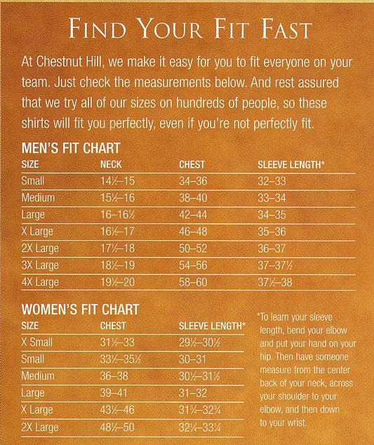 Chestnut Hill Size Chart