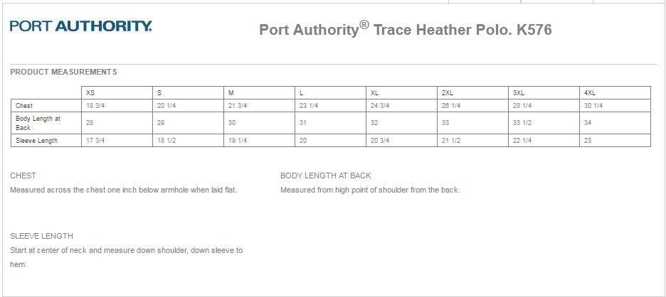 Port Authority K576 Size Chart