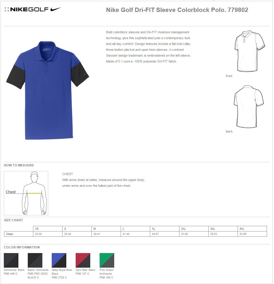 Nike Golf 779802 Spec Sheet