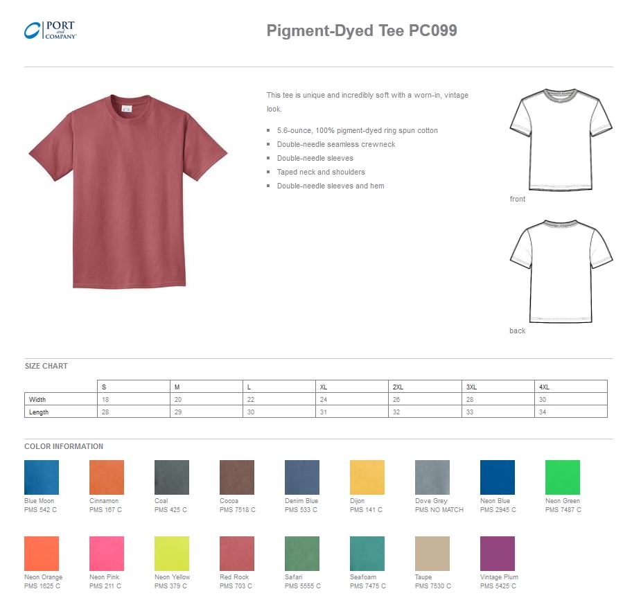 Port & Company PC099 Pigment-Dyed Tee Shirts
