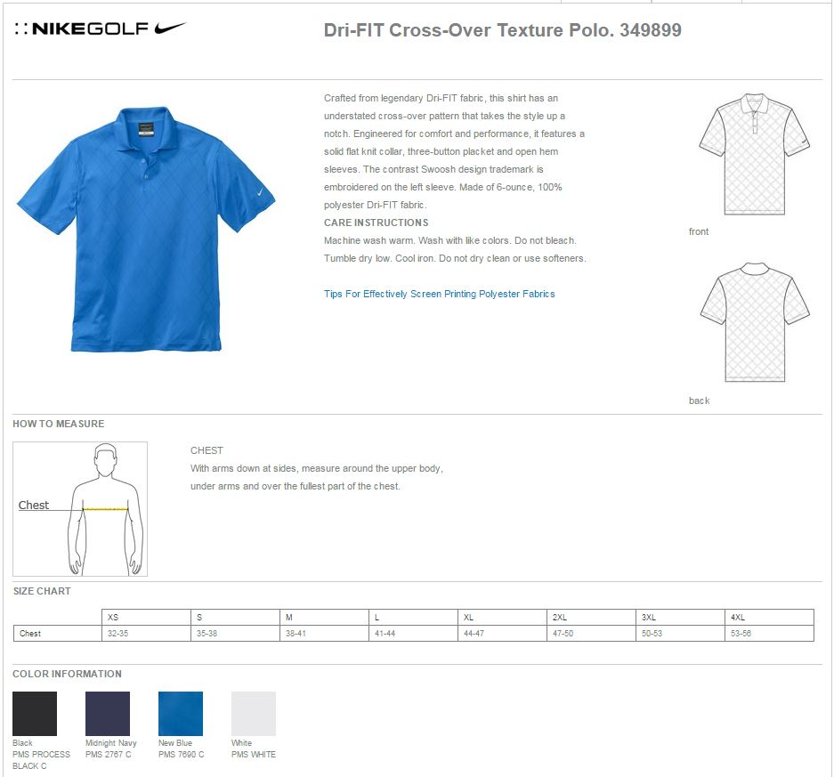 Nike Golf Spec Sheet