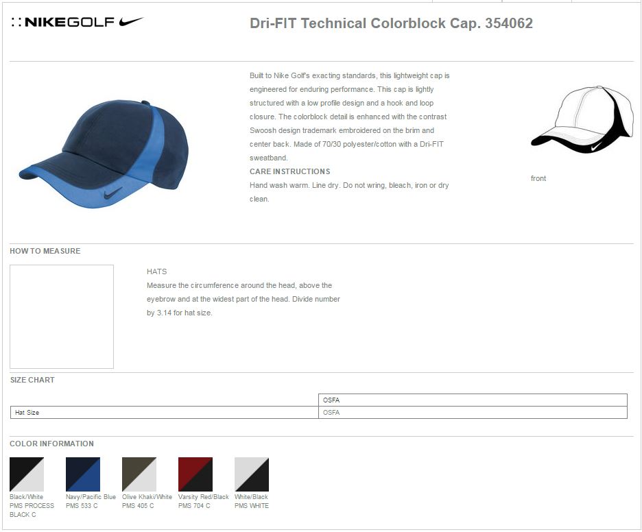 Nike Golf 354062 Size Chart