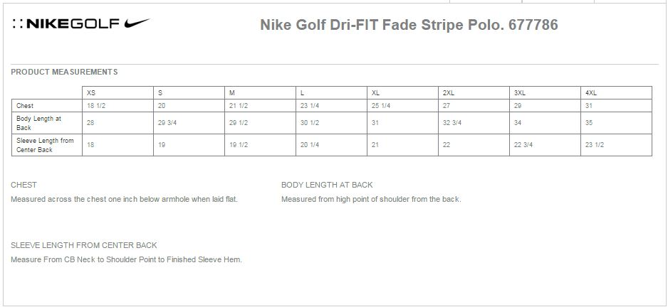 Nike Golf 677786 Size Chart