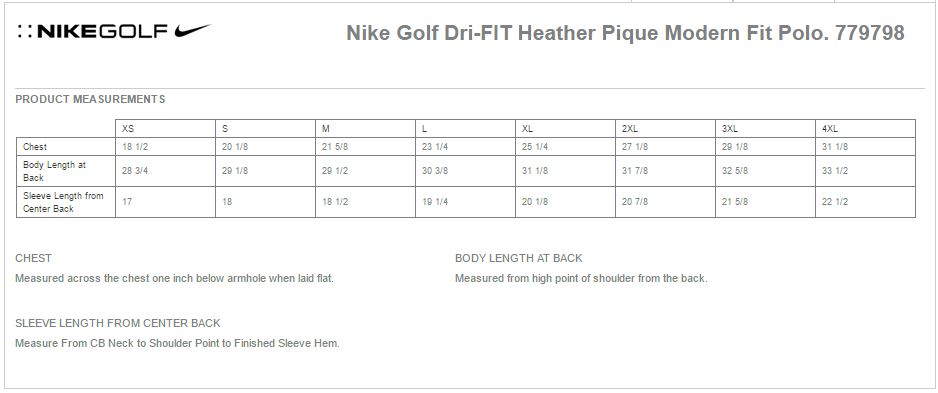 Nike Golf 779798 Size Chart