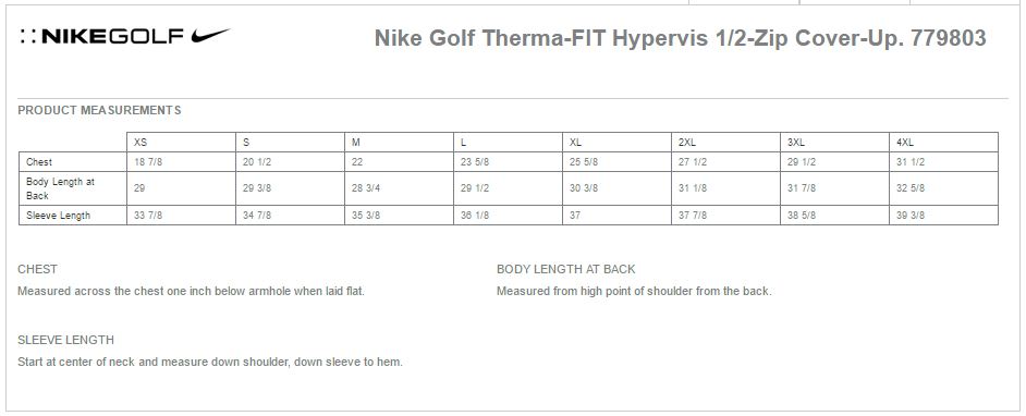 Nike Golf 779803 Size Chart