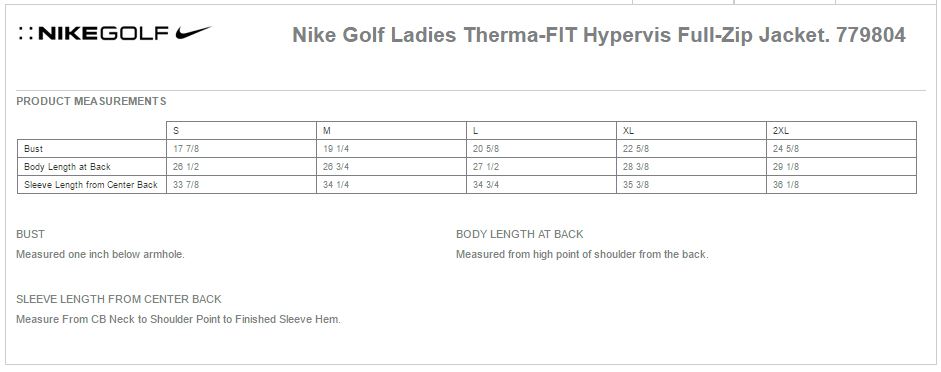 Nike Golf 779804 Size Chart