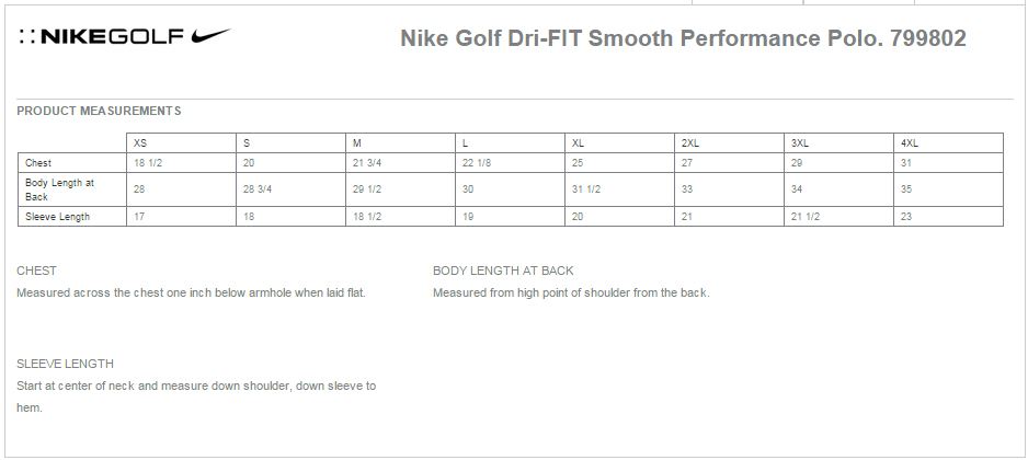 Nike Golf 799802 Size Chart
