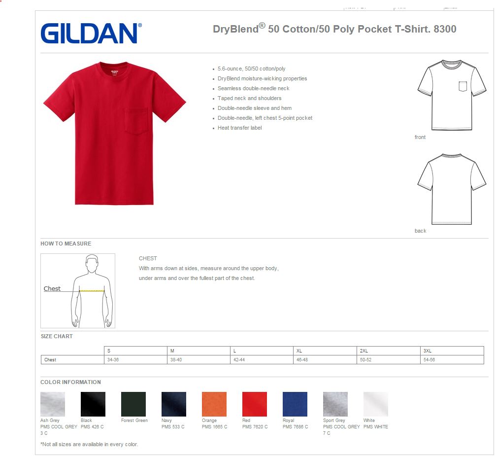 Gildan 8300 Specs