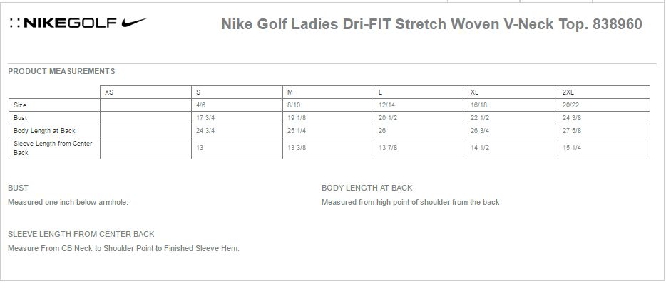 Nike Golf 838960 Ladies Dri-FIT Stretch Woven V-Neck Top
