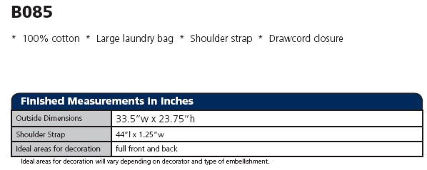 B085 Port & Company New 100% Cotton Shoulder Strap Laundry Bag 