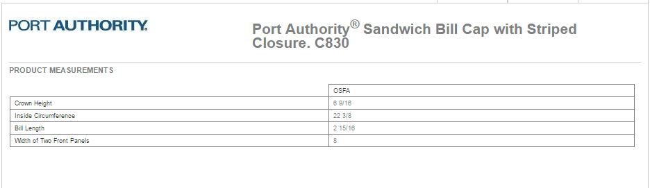 Port Authority C830 Size Chart