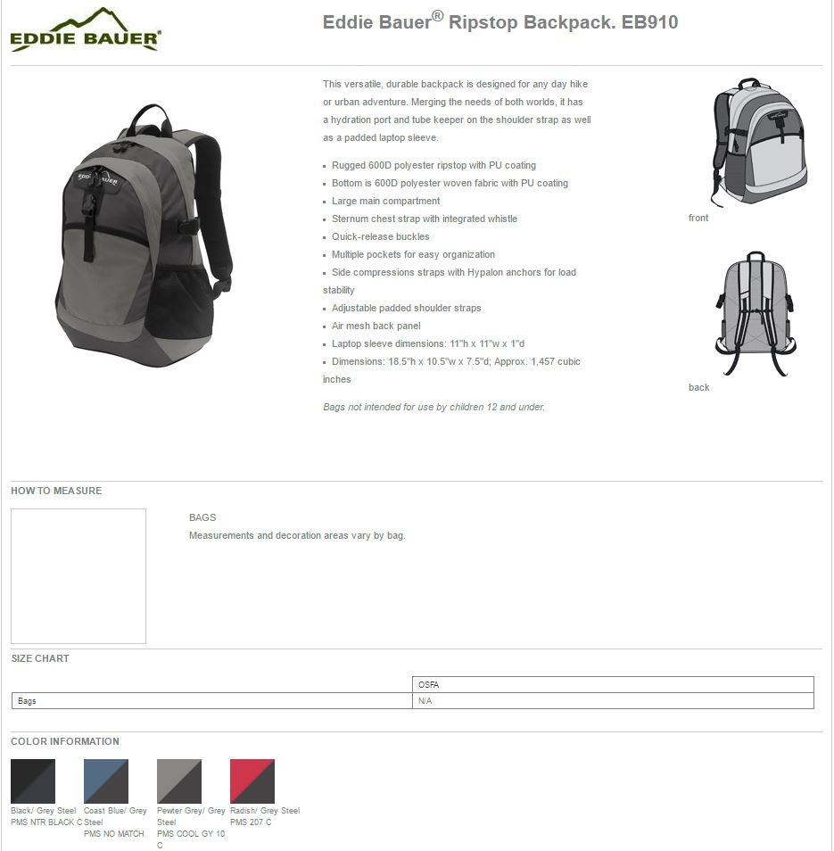 Eddie Bauer® EB910 Ripstop Backpacks
