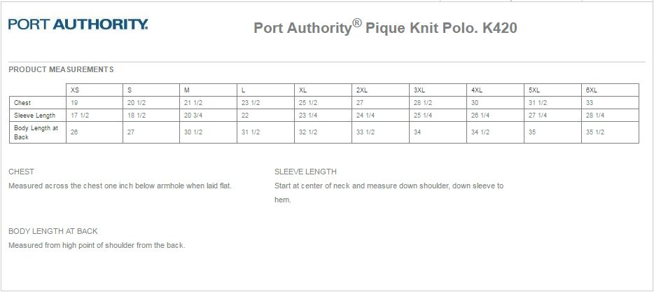Port Authority K420 Size Chart