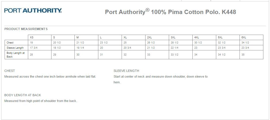 Port Authority K448 Size Chart
