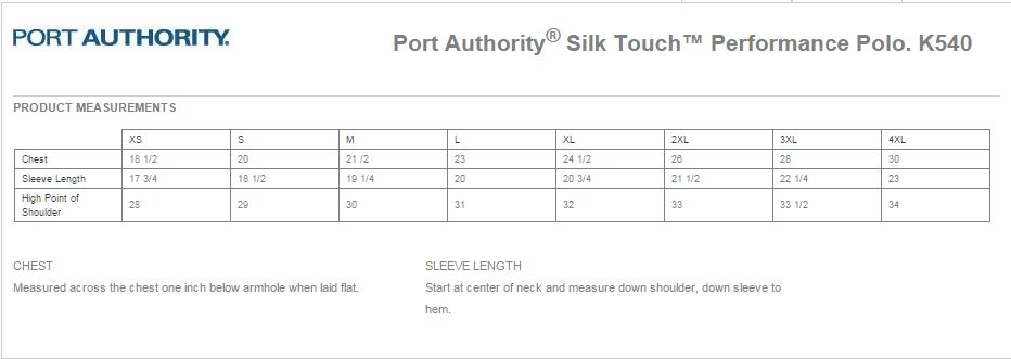 Port Authority K540 Size Chart
