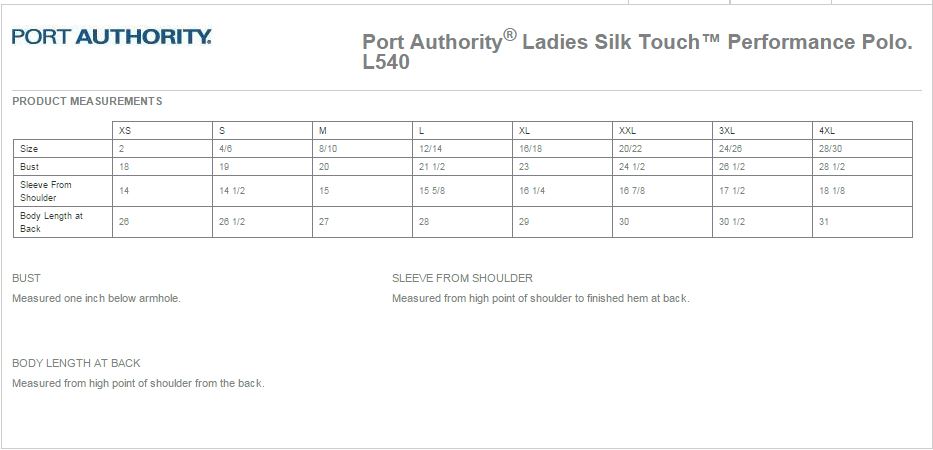 Port Authority L540 Size Chart