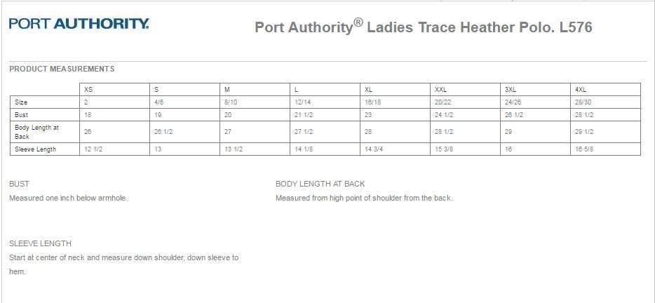 Port Authority L576 Size Chart