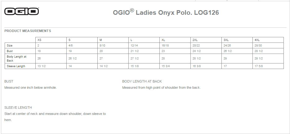 OGIO LOG126 Size Chart