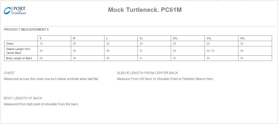 Port & Company PC61M Size Chart