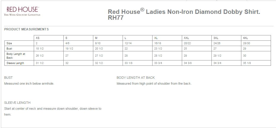 Red House RH77 Size Chart