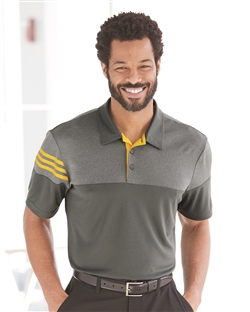 Adidas Golf A213 Heather 3-Stripes Block Sport Polo Shirts