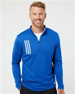 Adidas A482 Mens 3-Stripes Double Knit Quarter-Zip Pullovers