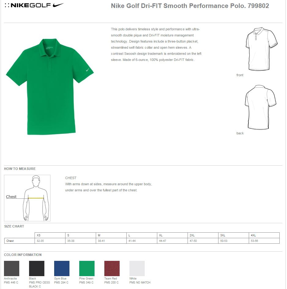 Nike Golf 799802 Spec Sheet